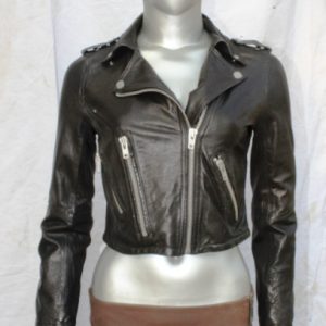 AR-GR-0122L BIKER SHEEP BURNISH WAXY LADIES LEATHER JACKET