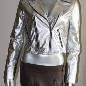 AR-GR-SILVER LEATHER JACKET FOR WOMENS